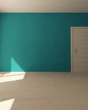 Peinture d'une chambre à coucher chambre peinte en turquoise par l entreprise plac'home précision à Thonon-les-bains